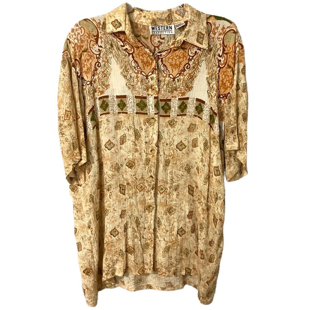 Vintage Western Connection Blouse Size Large Tan Cream